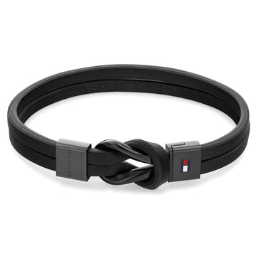 Ανδρικό δερμάτινο βραχιόλι Tommy Hilfiger σε μαύρο χρώμα.